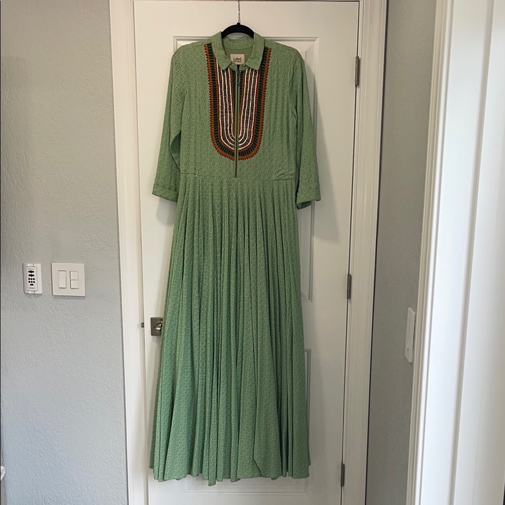 Ritu Kumar Green Pleated Sundress with Bishop Sleeves